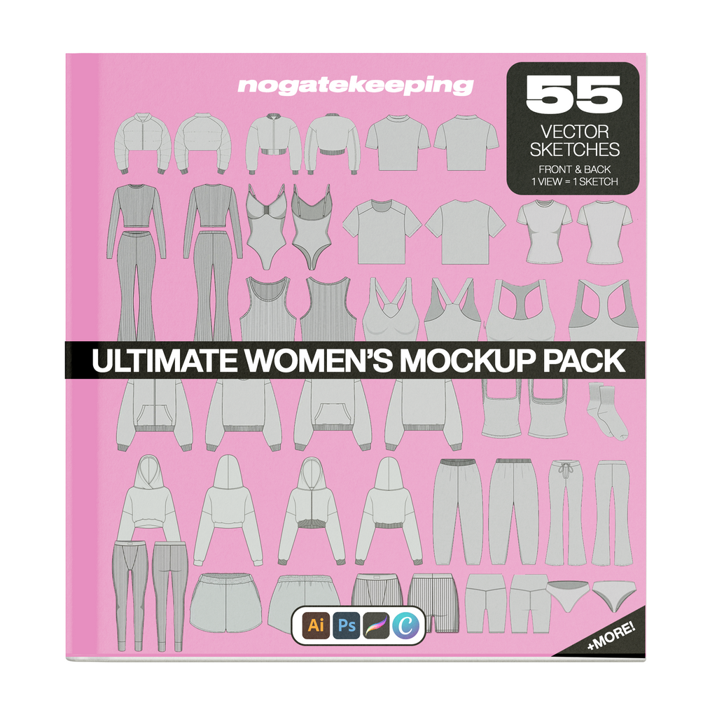 Ultimate Women's Mockup Pack - 55 Editable Templates for Loungewear Shapewear & Yogawear + 55 Free Spec Sheets