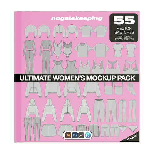 Ultimate Women's Mockup Pack - 55 Editable Templates for Loungewear Shapewear & Yogawear + 55 Free Spec Sheets
