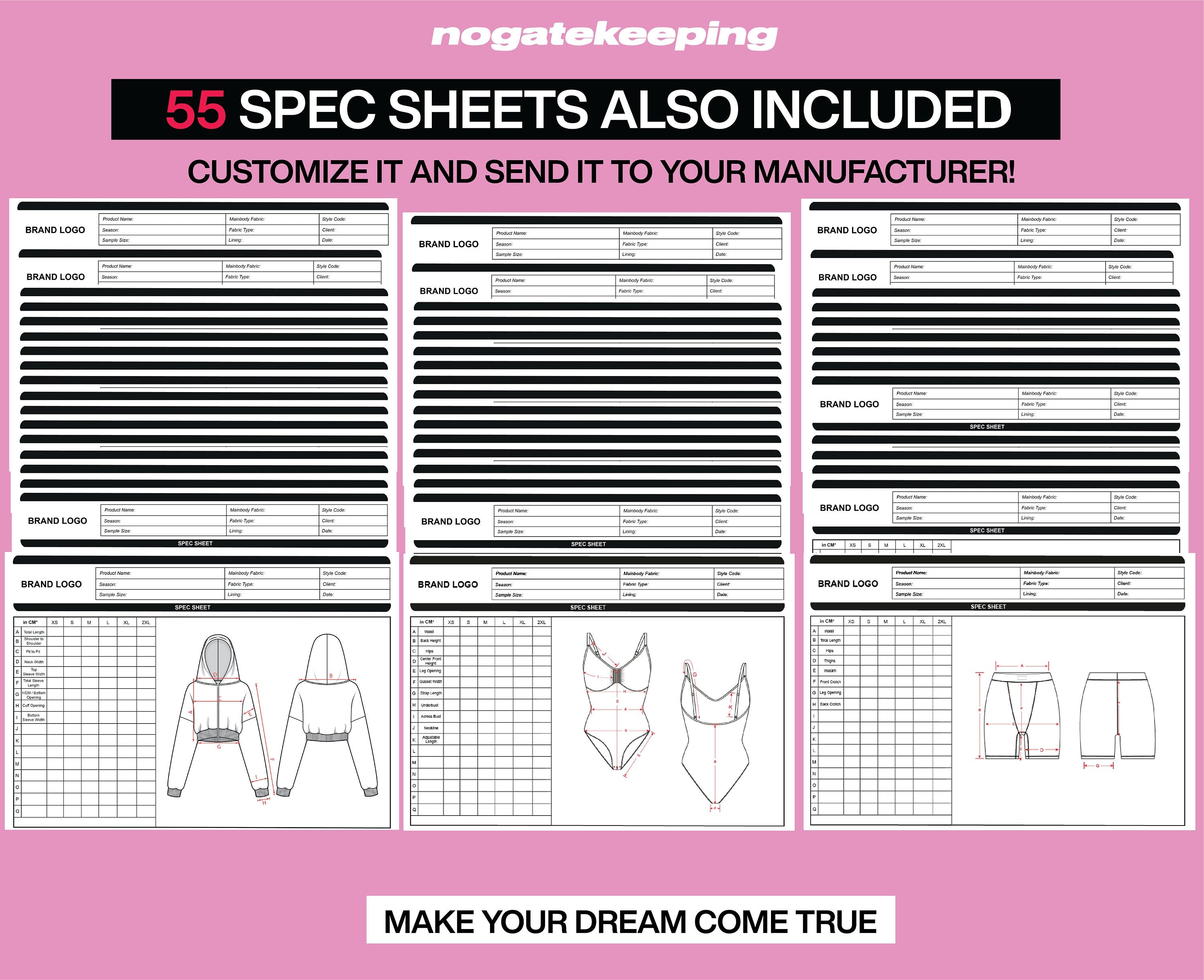Ultimate Women's Mockup Pack - 55 Editable Templates for Loungewear Shapewear & Yogawear + 55 Free Spec Sheets